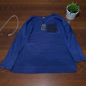 Cable & Gauge Women's Blue Crewneck Sweater with Glitter Pocket
